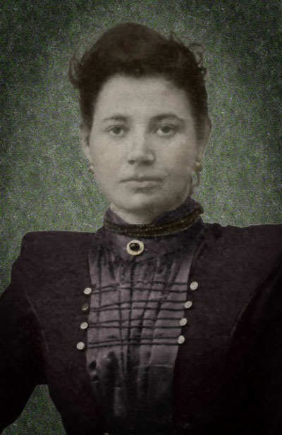 Portrait of Jeri Wieringa's great grandmother, colorized and vignetted